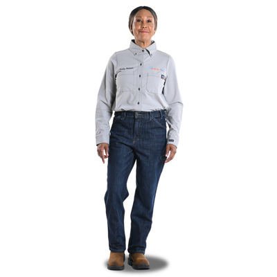 Tyndale Women's Gray Button Down & Jeans FR Uniform